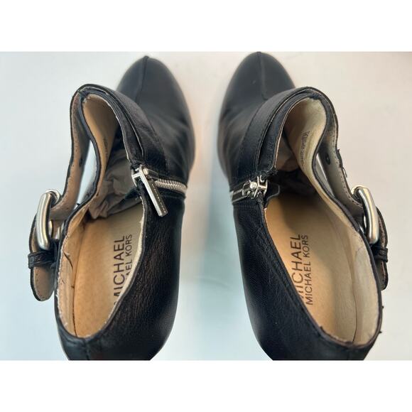 MICHAEL KORS WOMEN'S BLACK LEATHER SIDE ZIP CONE HEEL ANKLE BOOTIES SIZE 7.5 - Picture 8 of 9